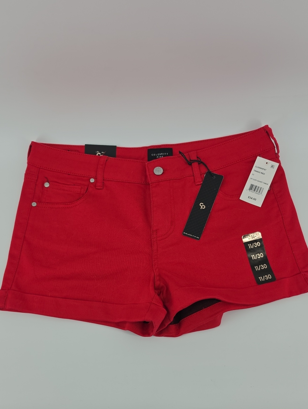 Celebrity Pink Red Stretch Denim Shortie Shorts